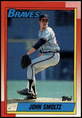 Vintage 1990 Topps John Smoltz baseball card with original gloss in Braves uniform