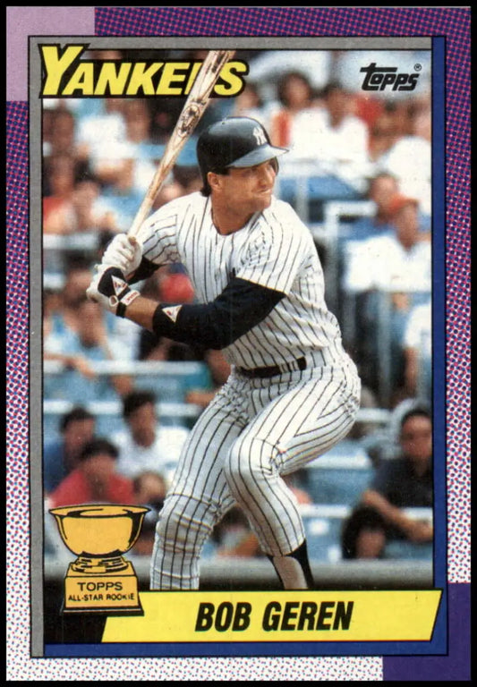 Vintage 1990 Topps baseball card of Bob Geren in New York Yankees pinstripe uniform