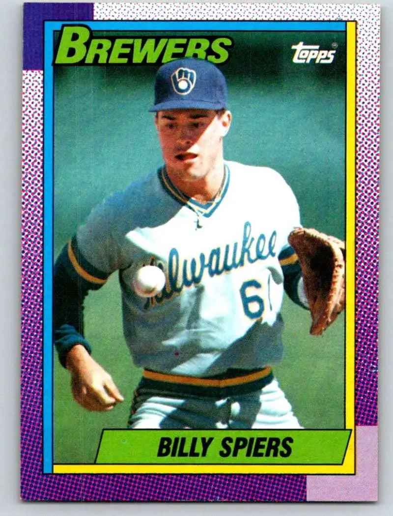 1990 Topps #538 Bill Spiers UER Milwaukee Brewers Baseball Card in white uniform