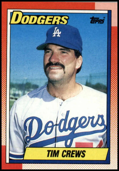 1990 Topps Tim Crews baseball card featuring Los Angeles Dodgers player in uniform