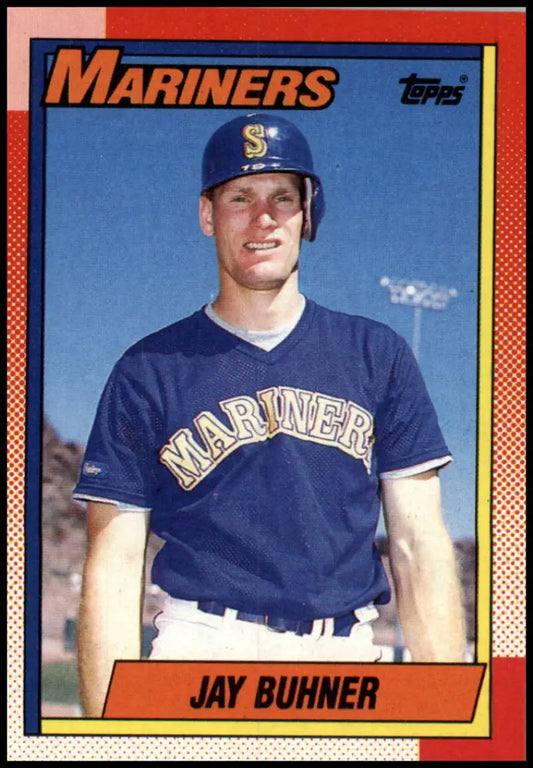 Jay Buhner Seattle Mariners baseball card in navy blue uniform from 1990 Topps