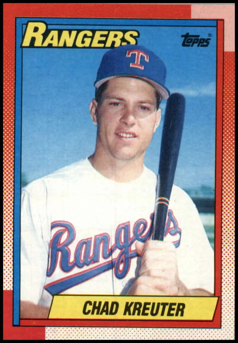 1990 Topps Chad Kreuter Texas Rangers baseball card featuring player in white uniform