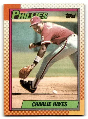 Original gloss Charlie Hayes Philadelphia Phillies baseball card from 1990 Topps #577