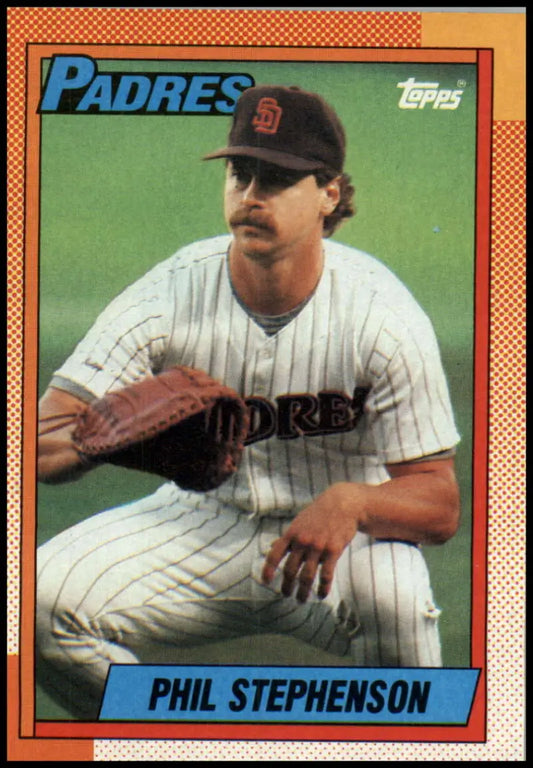 1990 Topps Phil Stephenson baseball card featuring San Diego Padres pinstripe uniform