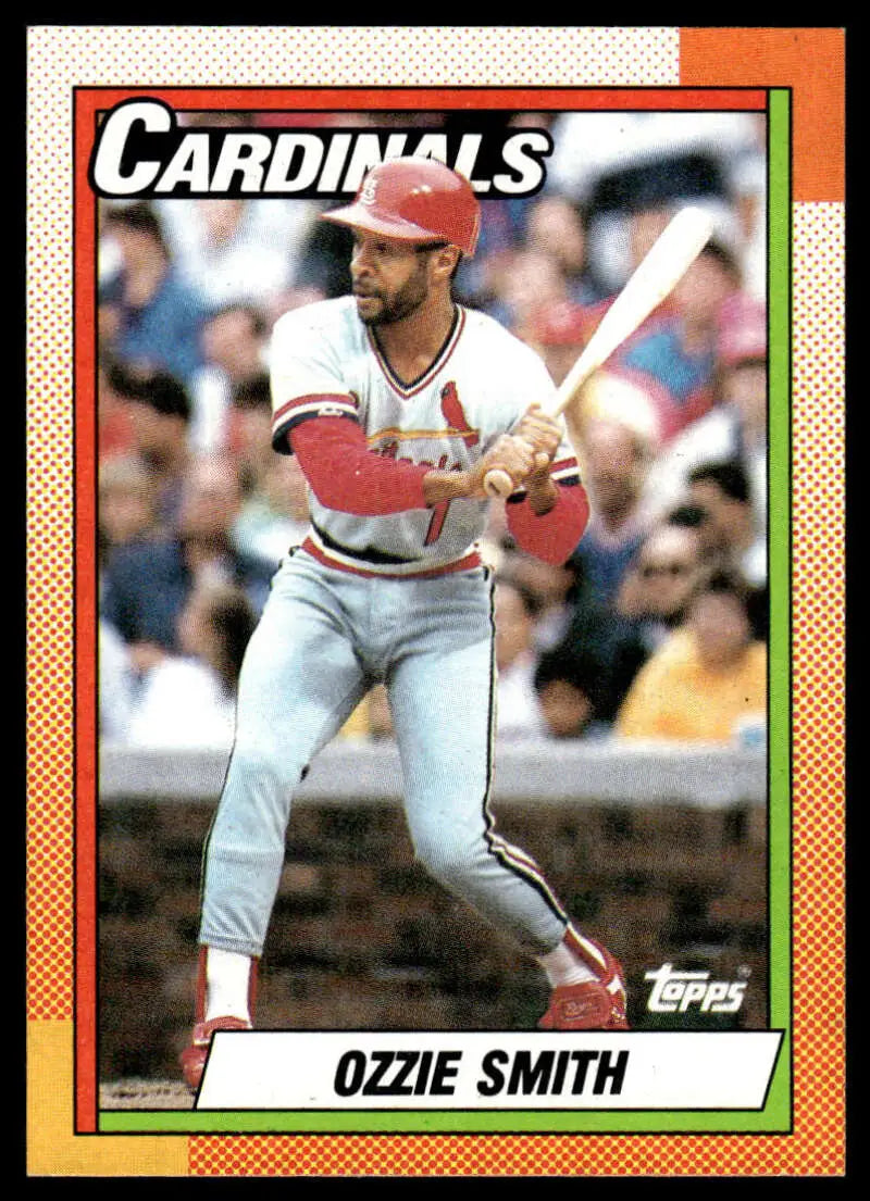 1990 Topps baseball card of Ozzie Smith batting for the St. Louis Cardinals