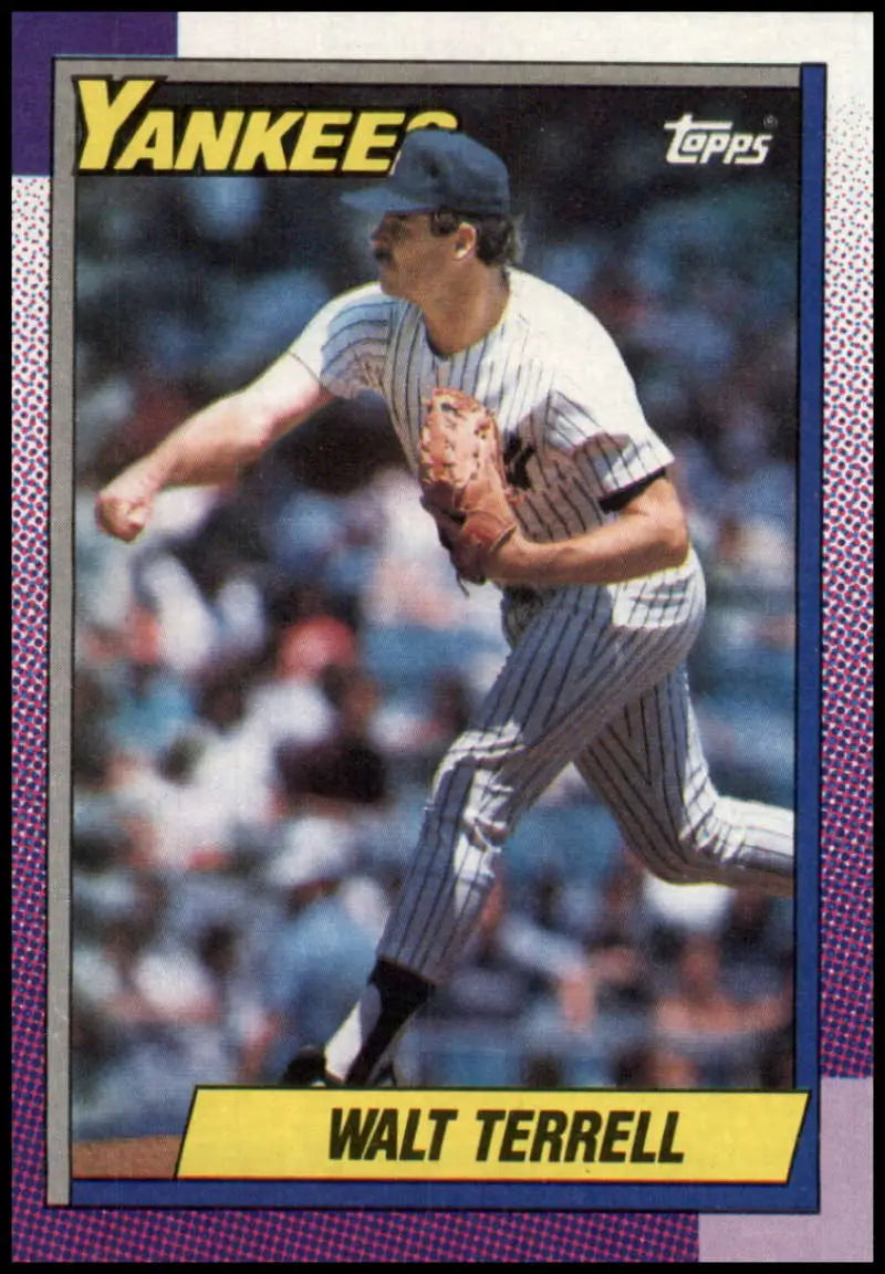 1990 Topps baseball card of Walt Terrell, New York Yankees pitcher in mid-delivery