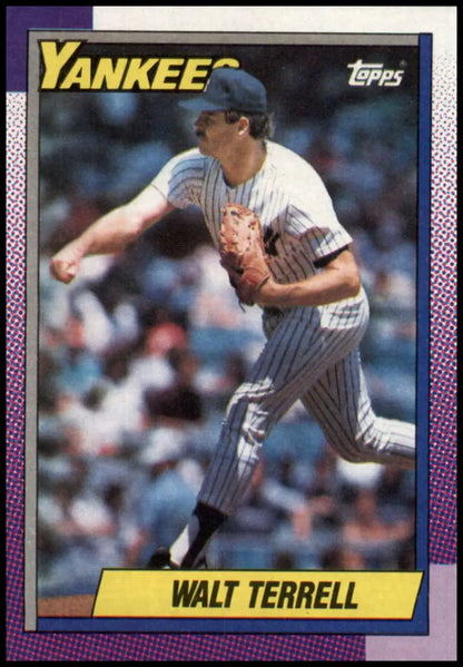 1990 Topps baseball card of Walt Terrell, New York Yankees pitcher in mid-delivery
