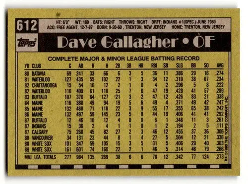 1990 Topps Dave Gallagher Chicago White Sox baseball card featuring Gallagher Chicago White Sox player