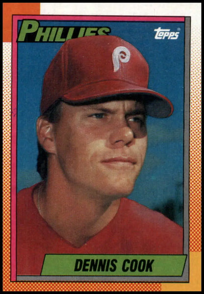 1990 Topps Dennis Cook Baseball Card featuring Philadelphia Phillies design