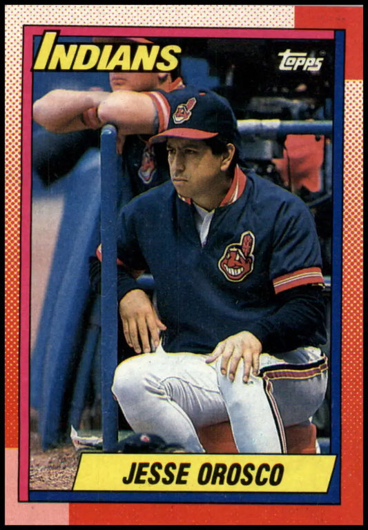 1990 Topps #636 Jesse Orosco NM-MT Cleveland Indians player in dugout with navy jacket
