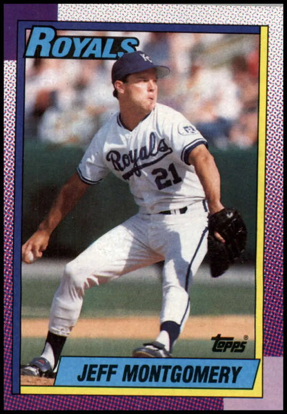 Kansas City Royals player pitching in white uniform on 1990 Topps baseball card