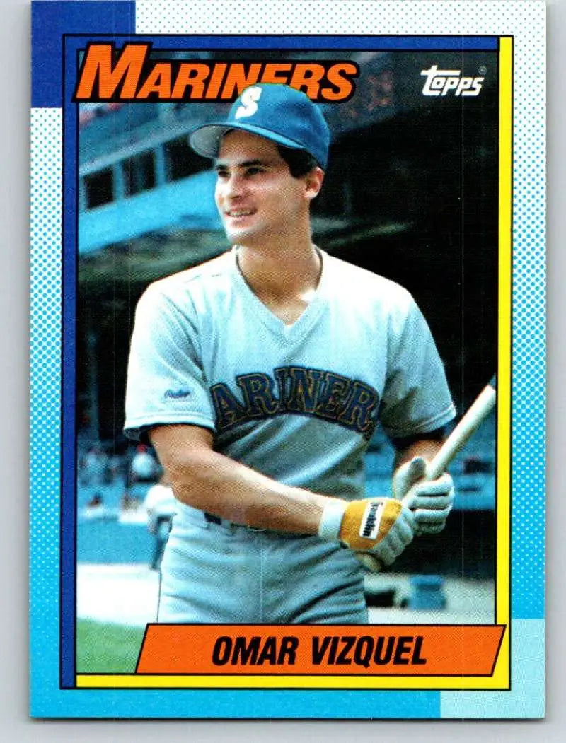 1990 Topps Omar Vizquel Seattle Mariners Baseball Card in white uniform and blue cap