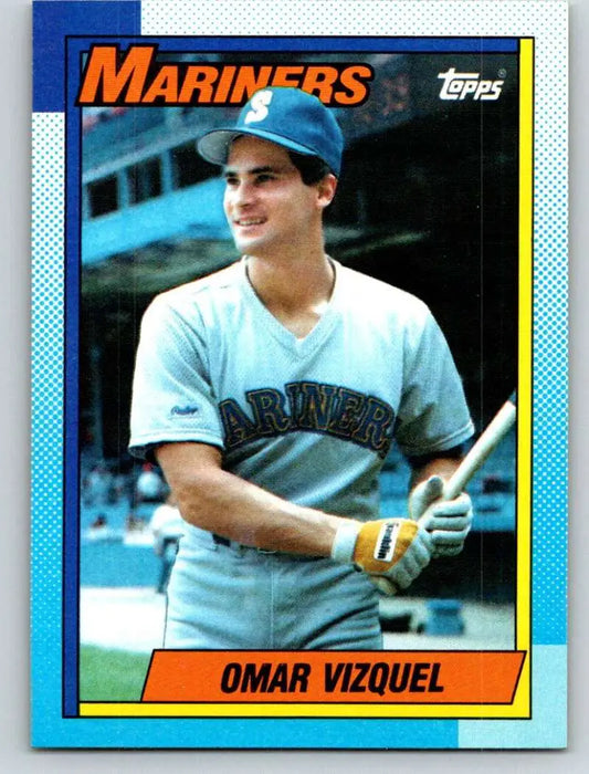 1990 Topps Omar Vizquel Seattle Mariners Baseball Card in white uniform and blue cap