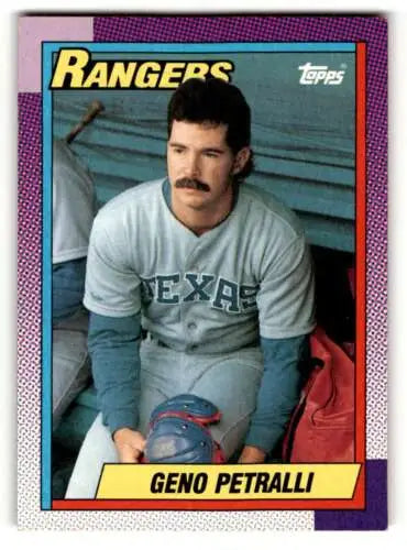 Geno Petralli baseball card from 1990 Topps Texas Rangers original gloss quality