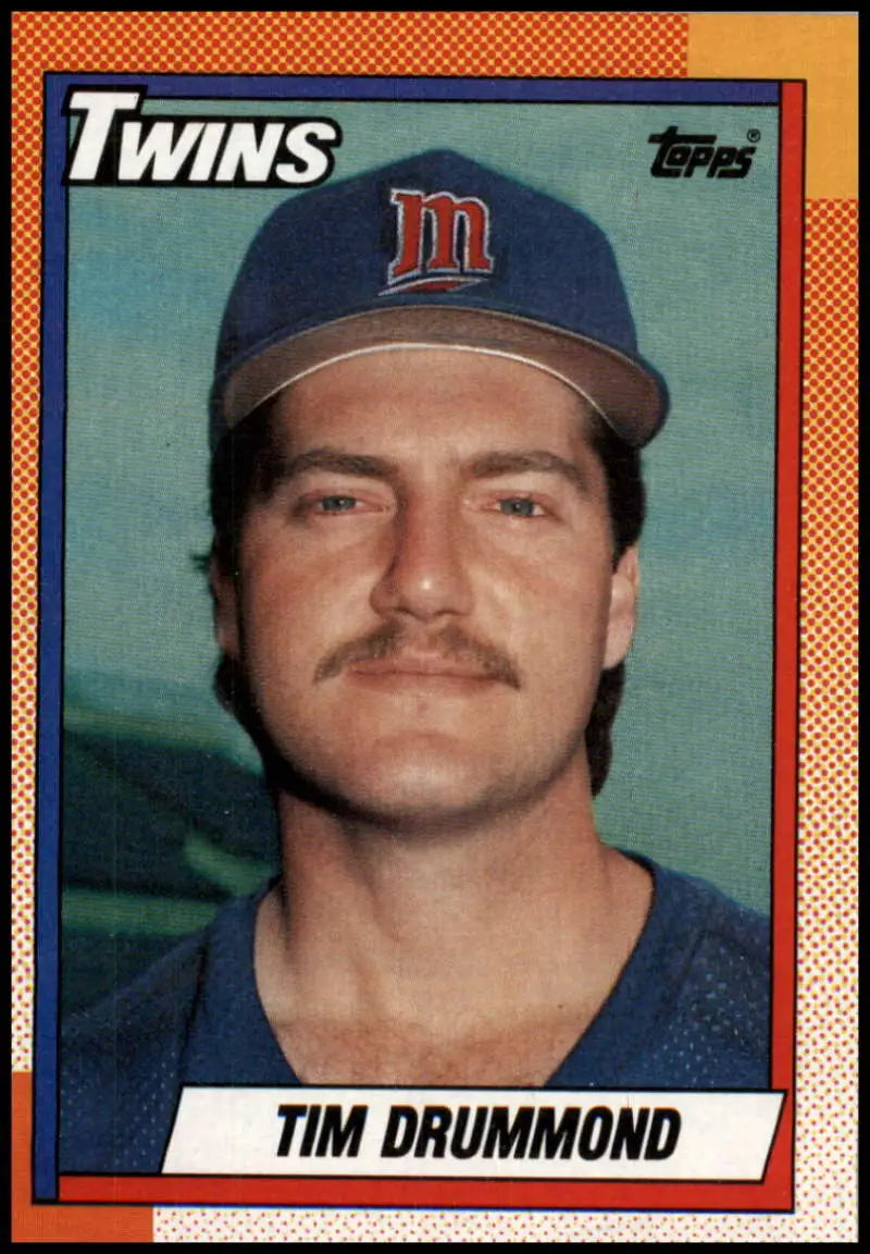 1990 Topps Tim Drummond Minnesota Twins Baseball Card with orange-red border