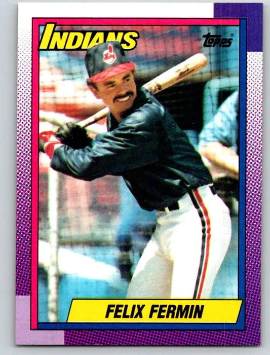 1990 Topps Felix Fermin Baseball Card of Cleveland Indians player in batting stance