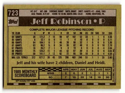 1990 Topps #723 Jeff Robinson Pittsburgh Pirates Baseball Cards EX/N ID:55628