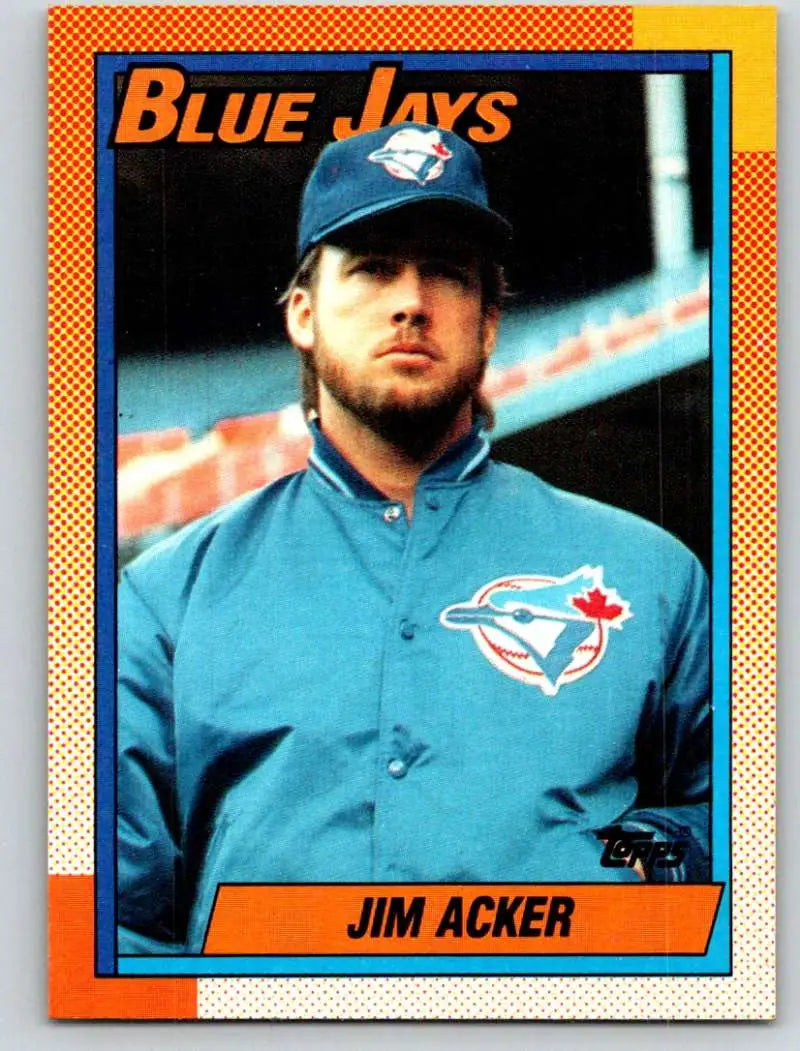 Vintage Toronto Blue Jays baseball card featuring Jim Acker with an orange border