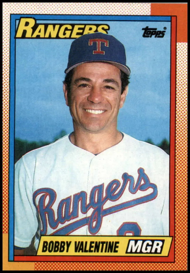 1990 Topps baseball card of Bobby Valentine, Texas Rangers manager in uniform