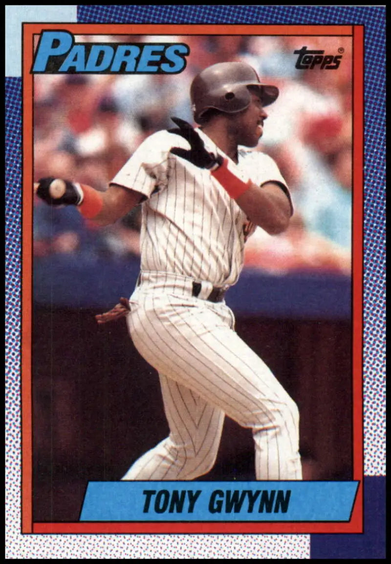 1990 Topps #730 Tony Gwynn baseball card showcasing San Diego Padres player mid-swing