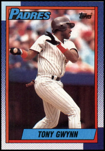 1990 Topps #730 Tony Gwynn baseball card showcasing San Diego Padres player mid-swing