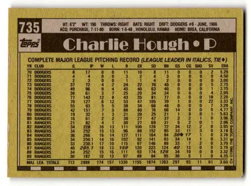 1990 Topps #735 Charlie Hough Texas Rangers Baseball Cards EX/NM ID:59116