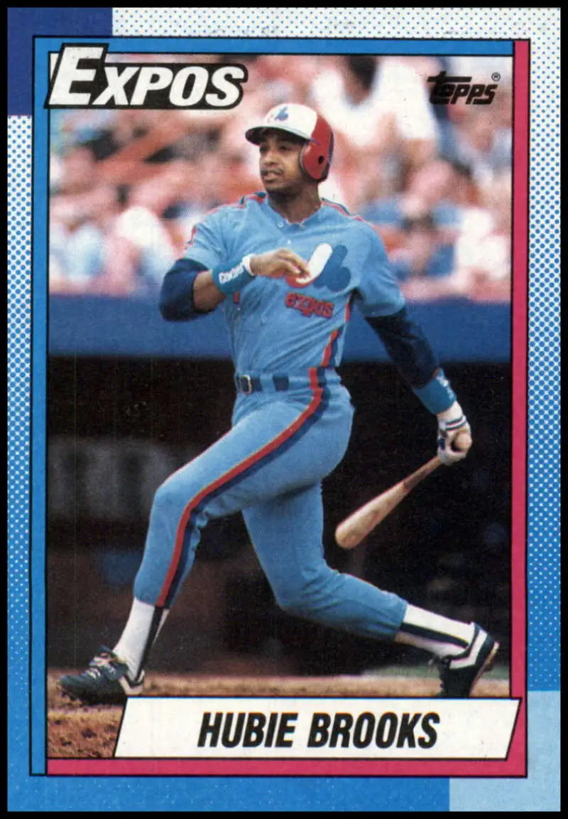 Hubie Brooks swinging a bat in a light blue Montreal Expos uniform