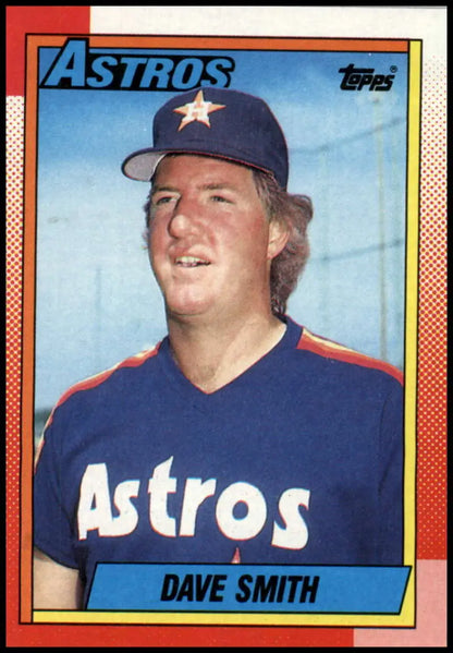 1990 Topps baseball card of Dave Smith in navy blue Houston Astros uniform