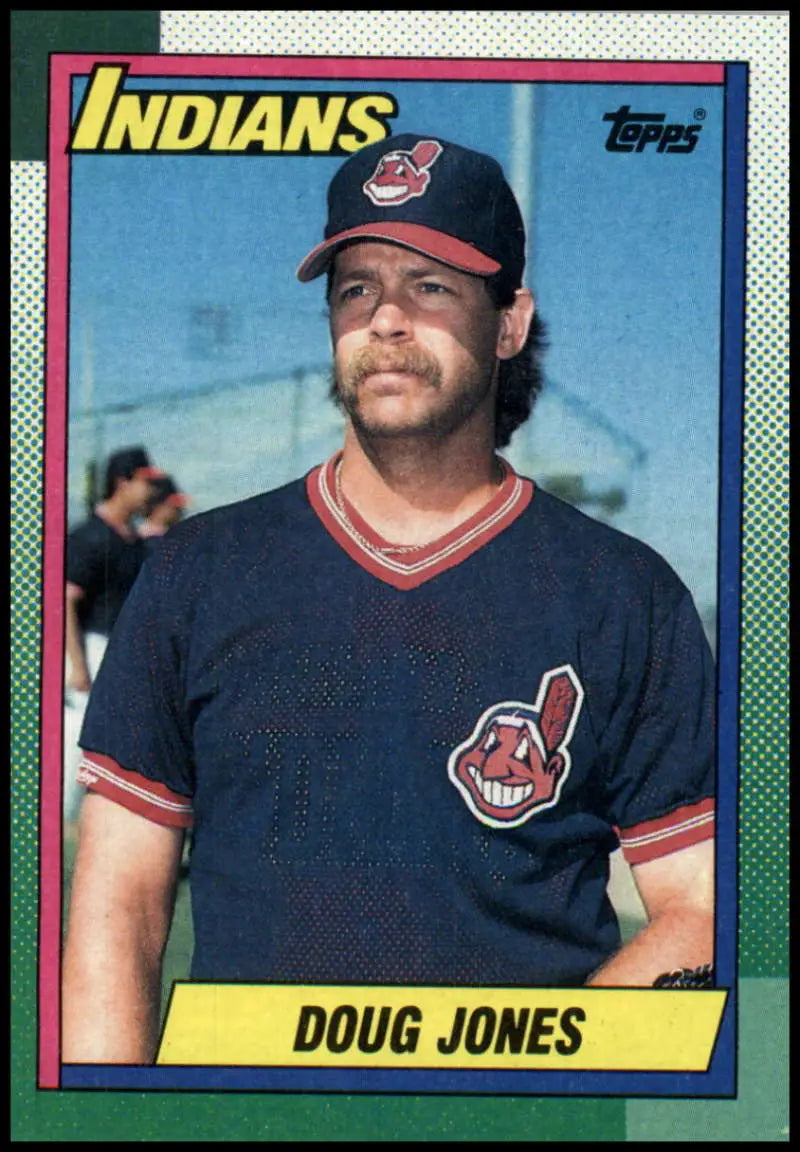 1990 Topps Doug Jones baseball card featuring Cleveland Indians player in navy uniform