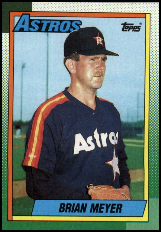 1990 Topps Brian Meyer Houston Astros Baseball Card in rainbow-striped uniform