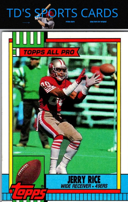 Jerry Rice football trading card from 1990 Topps series, perfect for collectors