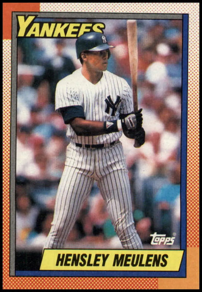1990 Topps Baseball Card of Hensley Meulens in New York Yankees pinstripe uniform