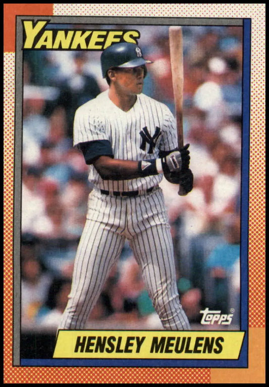 1990 Topps Baseball Card of Hensley Meulens in New York Yankees pinstripe uniform