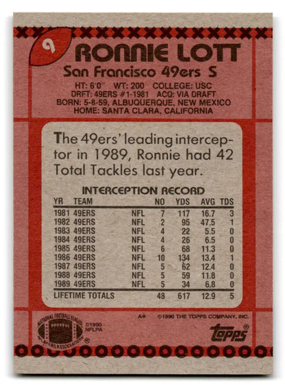 1990 Topps #9 Ronnie Lott - Trading Card
