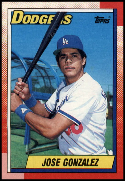 1990 Topps Jose Gonzalez baseball card in Dodgers uniform with blue cap