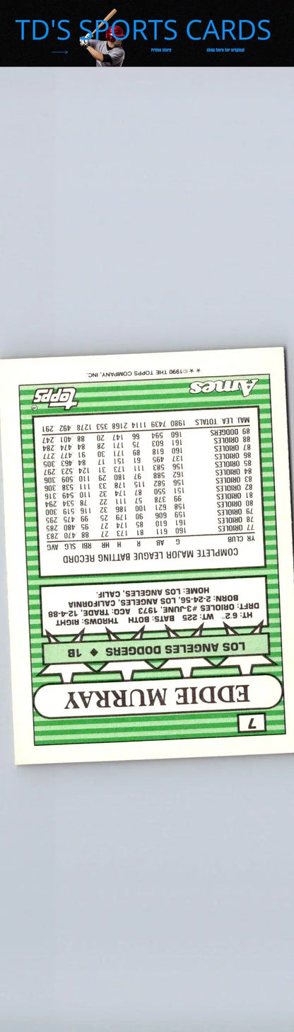 Baseball trading card of Eddie Murray from 1990 Topps Ames All-Stars series