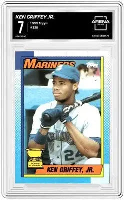 A graded Near Mint 7 1990 Topps Ken Griffey Jr baseball card in the Ken Griffey collection
