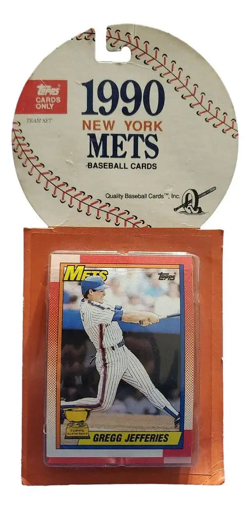 Baseball-shaped card holder with a 1990 Topps Mets Team Set card inside