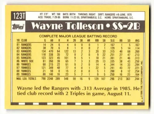 Vintage 1990 Topps Traded Wayne Tolleson baseball card with original gloss