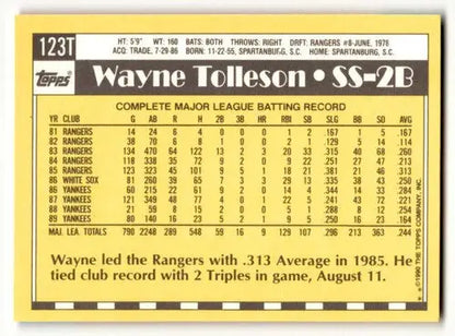 Vintage 1990 Topps Traded Wayne Tolleson baseball card with original gloss
