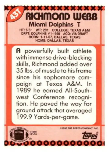 1990 Topps Traded #43T Richmond Webb EX/NM Dolphins original gloss football card