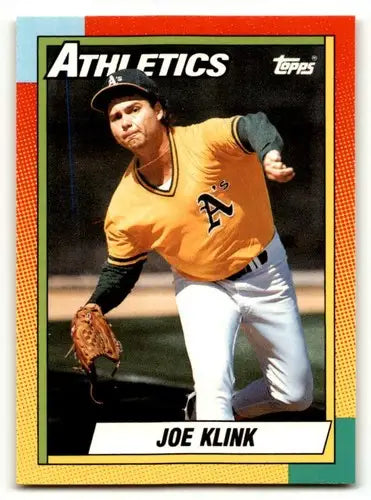 Original gloss Joe Klink Oakland baseball card from 1990 Topps Traded Klink Oakland Athletics
