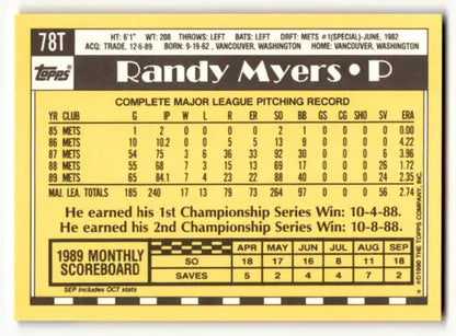 Randy Myers baseball card from 1990 Topps Traded 78T Reds ID 46240