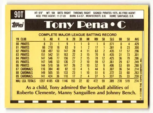 1990 Topps Traded #90T Tony Pena Boston Red Sox Baseball Cards NM Ne ID:53975 - Baseball Cards