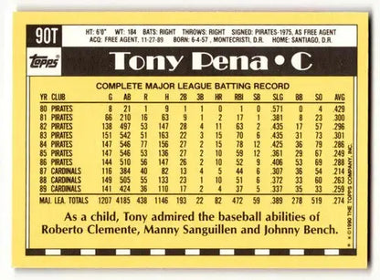 1990 Topps Traded #90T Tony Pena Boston Red Sox Baseball Cards NM Ne ID:53975 - Baseball Cards