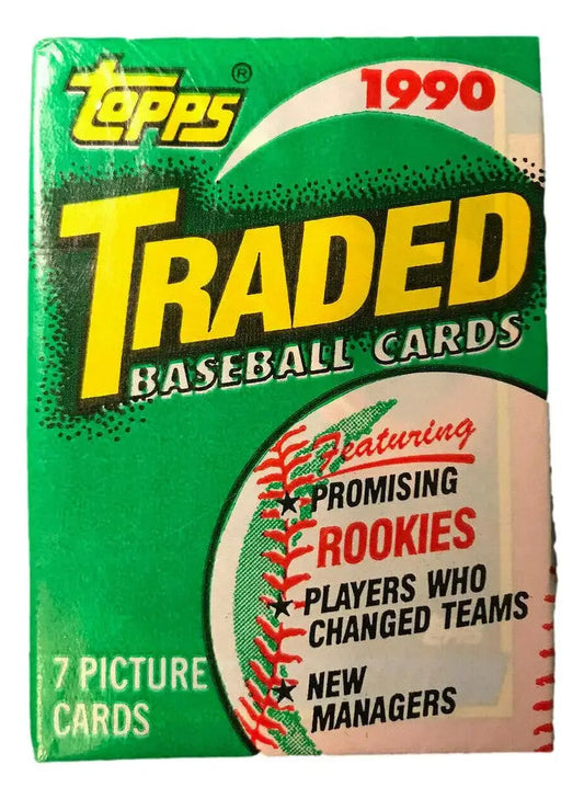 1990 Topps Traded Baseball Pack featuring rookie cards and player team changes