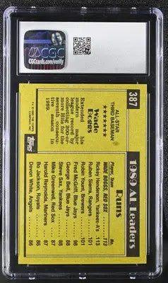 Graded 1989 Topps Wade Boggs baseball card in mint condition for collectors