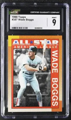 Graded 1990 Topps Wade Boggs Baseball Card CGC 9 featuring Wade Boggs and Topps Wade