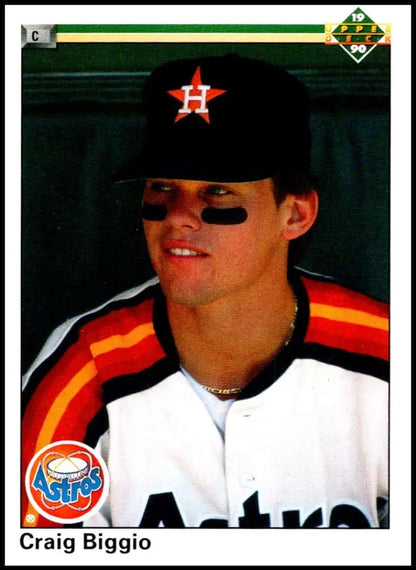 Baseball card of Craig Biggio in white uniform for Houston Astros baseball