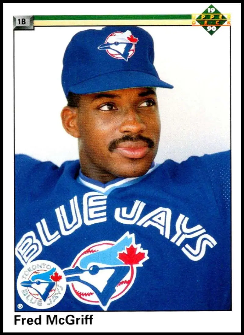 Baseball player in Toronto Blue Jays uniform on 1990 Upper Deck Fred McGriff card